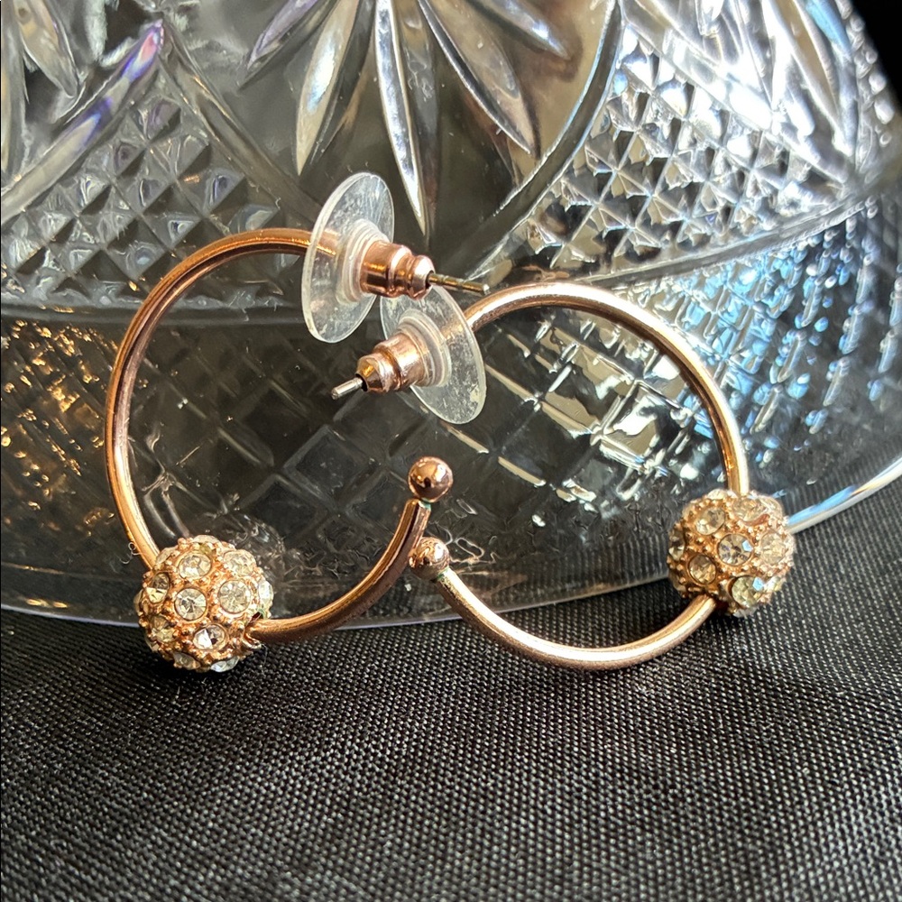 Rose Gold Tone Crystal Ball Earrings